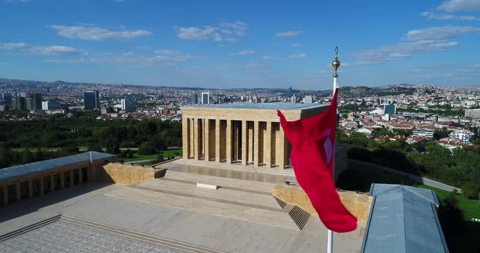 4K Aerial footage of Ataturk Mausoleum, Anıtkabir, monumental tomb of Mustafa Kemal Ataturk, first president of Turkey in Ankara, Tomb of modern Turkey's founder lies here