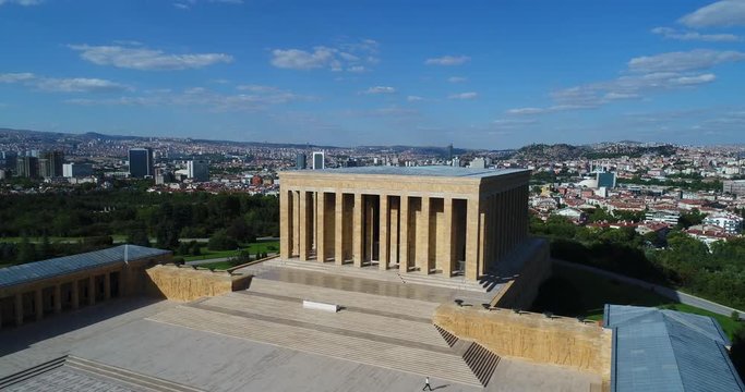 4K Aerial footage of Ataturk Mausoleum, Anıtkabir, monumental tomb of Mustafa Kemal Ataturk, first president of Turkey in Ankara, Tomb of modern Turkey's founder lies here