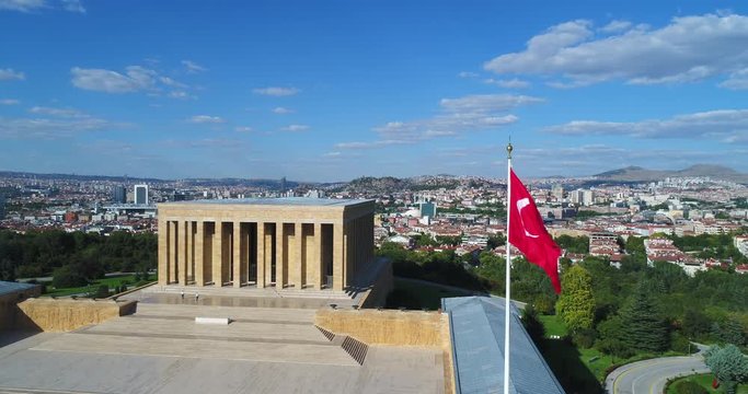 4K Aerial footage of Ataturk Mausoleum, Anıtkabir, monumental tomb of Mustafa Kemal Ataturk, first president of Turkey in Ankara, Tomb of modern Turkey's founder lies here