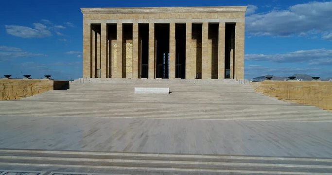 4K Aerial footage of Ataturk Mausoleum, Anıtkabir, monumental tomb of Mustafa Kemal Ataturk, first president of Turkey in Ankara, Tomb of modern Turkey's founder lies here