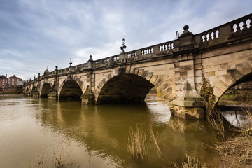 The English Bridge crossing the River Severn in Shrewsbury built from 1774 connecting Wyle Cop with...