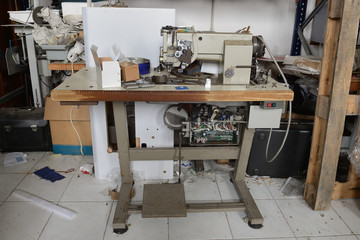 old sewing machine in the repair shop