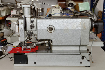 old sewing machine in the repair shop