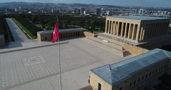 4K Aerial footage of Ataturk Mausoleum, Anıtkabir, monumental tomb of Mustafa Kemal Ataturk, first president of Turkey in Ankara, Tomb of modern Turkey's founder lies here