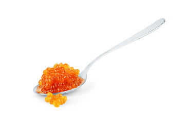 spoon of red caviar isolated on white background