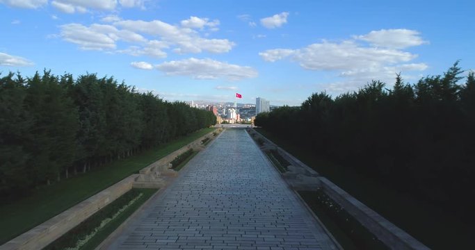 4K Aerial footage of Ataturk Mausoleum, Anıtkabir, monumental tomb of Mustafa Kemal Ataturk, first president of Turkey in Ankara, Tomb of modern Turkey's founder lies here