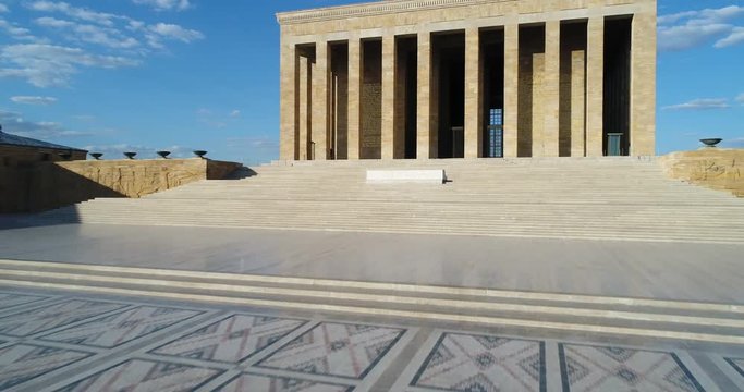 4K Aerial footage of Ataturk Mausoleum, Anıtkabir, monumental tomb of Mustafa Kemal Ataturk, first president of Turkey in Ankara, Tomb of modern Turkey's founder lies here