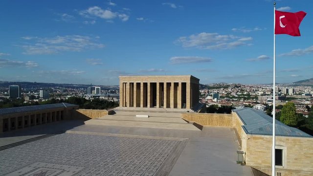 4K Aerial footage of Ataturk Mausoleum, Anıtkabir, monumental tomb of Mustafa Kemal Ataturk, first president of Turkey in Ankara, Tomb of modern Turkey's founder lies here