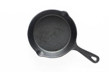 Kitchen tools Blank Cast-Iron Skillet pan on white background