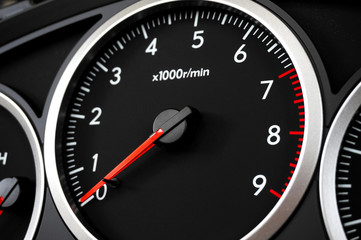 Sport rally car tachometer gauge with red needle