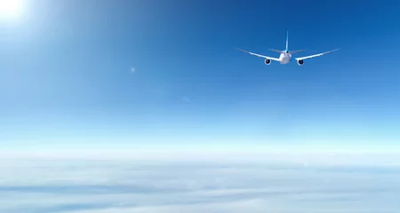 Tuinposter Vliegtuig Passagiersvliegtuigen, vliegtuigen, blauwe lucht