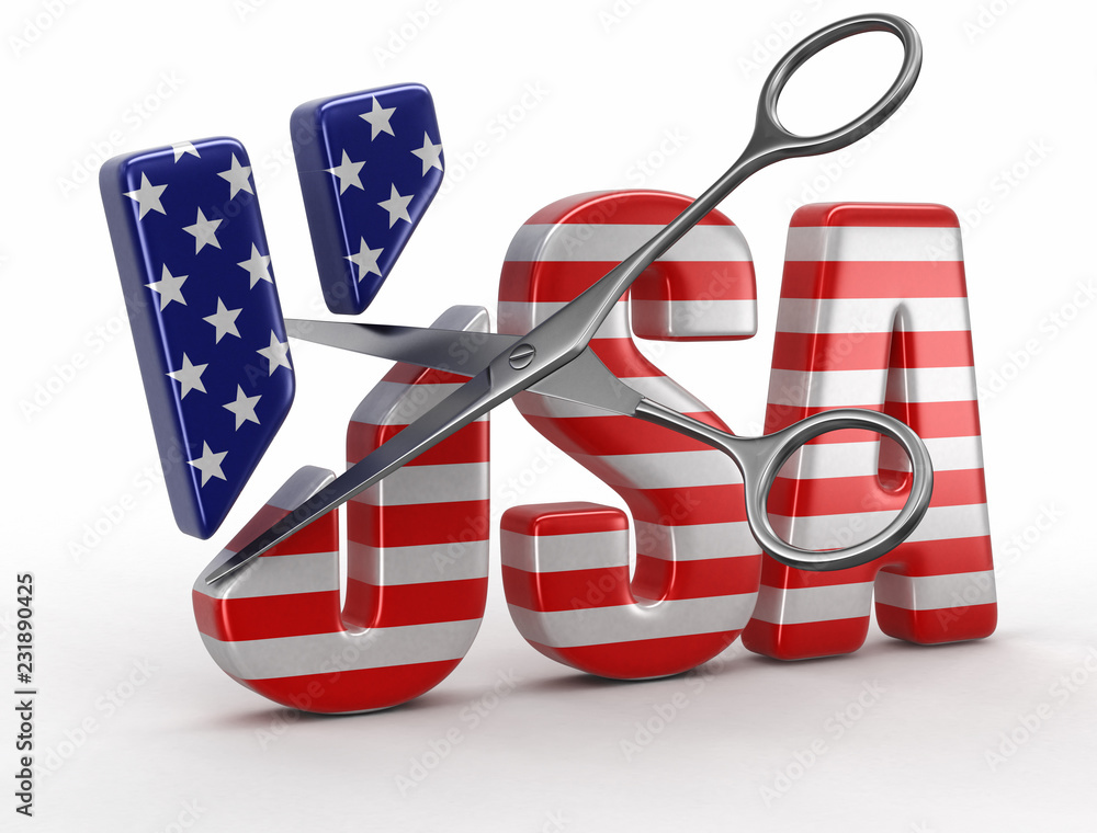 Poster scissors and text usa with flag. image with clipping path