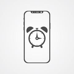 Phone with alarm vector icon sign symbol