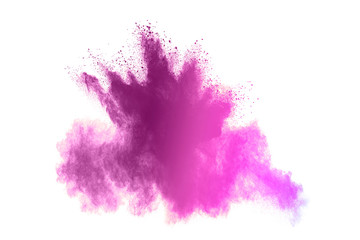 Fototapeta na wymiar Pink powder explosion on white background. Paint Holi.