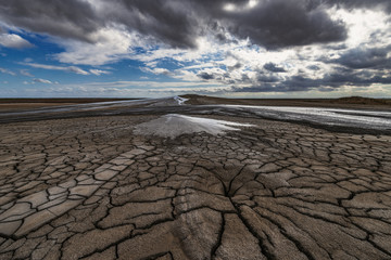 Fototapeta premium Mud volcanoes, cracked earth
