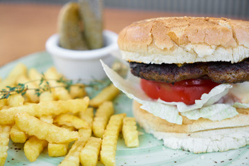 Delicious Hamburger and French Fries
