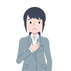 女性　スーツ　悩む