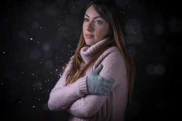 Beautiful Woman Play with Snow - Christmas Time Shooting with Cold Effect 