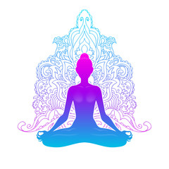 Fototapeta na wymiar Meditating woman in lotus pose. Yoga illustration.