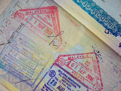 Visa stamps in Ukraine passport including those of asian countries as Thailand,Malaysia and others
