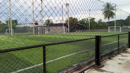 Artificial turf for football..There are  netting for football to splash out.