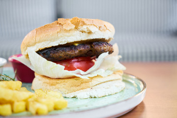 Delicious Hamburger and French Fries