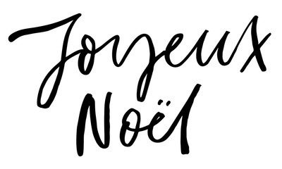 Merry Christmas in French. Handwritten text. Modern calligraphy. Isolated on white