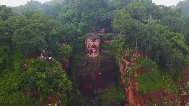 View of the Buddha statue in Leshan, China. Leshan Buddha is the world's largest statue of Buddha, whose height is 71 meters.