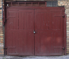 Wooden gate to the warehouse, garage