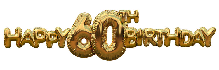 Happy 60th birthday gold foil balloon greeting background. 3D Rendering