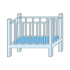 Blue baby cot for boy - original hand drawn illustration