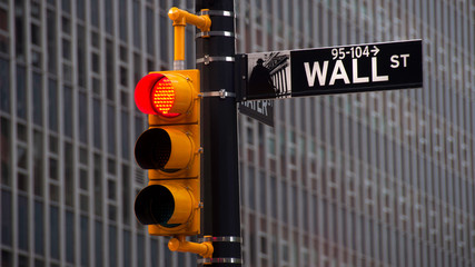 Traffic lights on Wall Street in New York City,