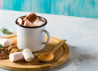 cocoa marshmallows mug cup vintage background
