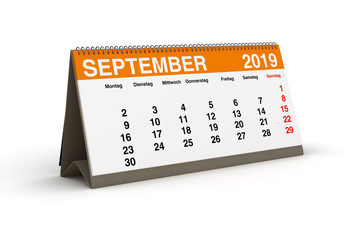 September 2019 - Tischkalender als 3D Illustration