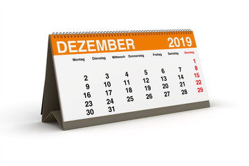 Dezember 2019 - Tischkalender als 3D Illustration