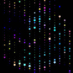 Bright neon pink, blue, purple stars on a dark background. Scalable vector graphics