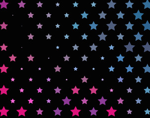 Fototapeta na wymiar Bright neon pink, blue, purple stars on a dark background. Scalable vector graphics