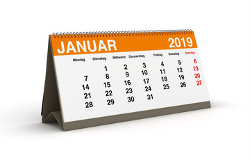 Januar 2019 - Tischkalender als 3D Illustration