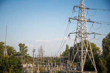 General view to high-voltage substation with switches and disconnectors