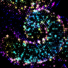 Bright neon pink, blue, purple stars on a dark background. Scalable vector graphics