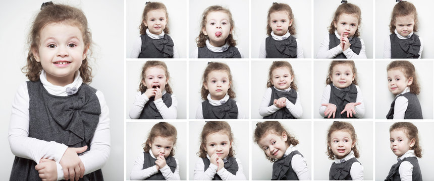 A group of images with the emotions of a little girl