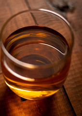 Close up of a glass with bourbon