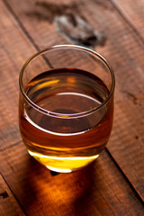 Bourbon over a wood table
