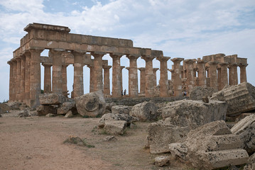 Selinunte, Italy - September 02, 2018: View of the Temple of Hera (Temple E) and the Zeus temple...
