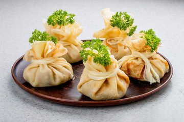Pancakes and wheat flour with filling. On a white background