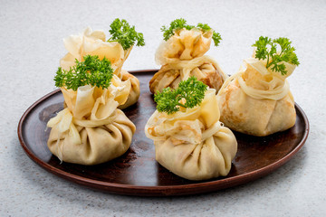 Pancakes and wheat flour with filling. On a white background