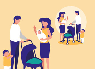 cute family with childrens avatar character