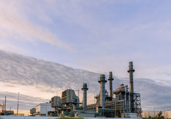 Natural gas turbine electricity power plant with blue sky