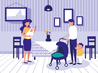 cute family in dining room icon