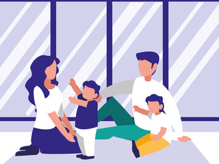 Naklejka premium cute family in the house avatar character